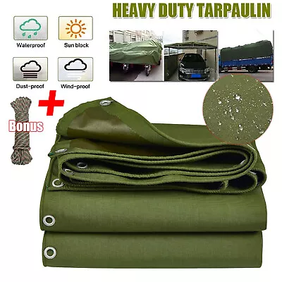 Outdoor Tarpaulin Heavy Duty Canvas Tarp Sun Waterproof Dustproof Camping Truck  • $67.98