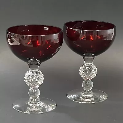 VTG Set Of 2 Morgantown GOLF BALL Dark Ruby Red Champagne Sherbet Glasses 4 7/8  • $80