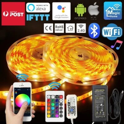 $18.99 • Buy 1M-10M RGBW Self-Adhesive Waterproof LED Strip Lights Wifi 2.4GHz Bluetooth PSU