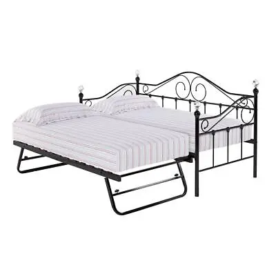 Day Bed Trundle Bed Frame Florence Black Single 3ft Metal Sofabed Guest Bed • £77.99