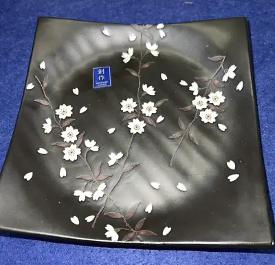 Kafuh Japan Sakura Cherry Blossom Stoneware Small Sushi Plate Black Stoneware • $8.99