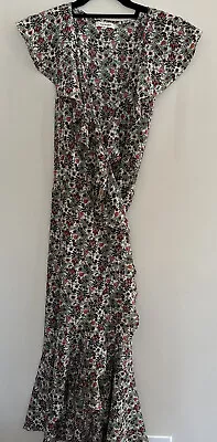 Max Studio Floral Wrap Dress Ruffle Accents Cap Sleeve Large • $16.99