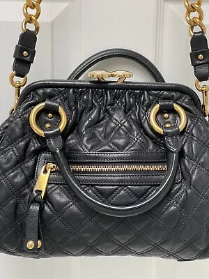 MARC JACOBS Quilted Leather Stam Bag Adjustable Chain Strap Black Gold Hardware • $509