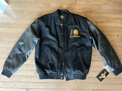 VINTAGE Indiana Pacers Leather Varsity Jacket NEW 1994 Black Wool NBA NWT • $155