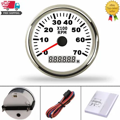 85mm Stainless Steel Boat Tachometer 0~7000 RPM REV Counter For Outboard Motor   • $29.12