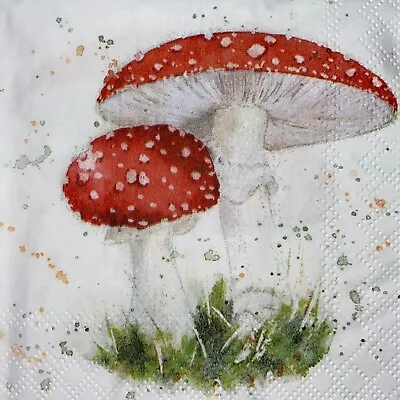 £1.35 • Buy 5 X Paper Cocktail Napkins/Decoupage/Dining/Giant Mushrooms Red BC133