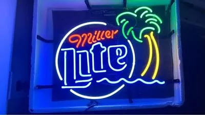 Neon Light Sign Lamp For Miller Lite Beer 17 X14  Palm Tree Bar Open Night Decor • $114.98