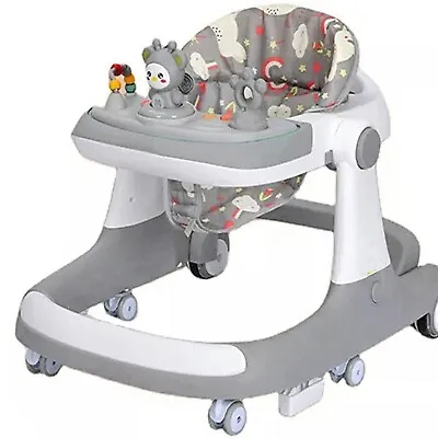 Grey 3 In 1 Baby Walker Foldable Walkers Toddlers Sitting Chair With Music Box • £55.95