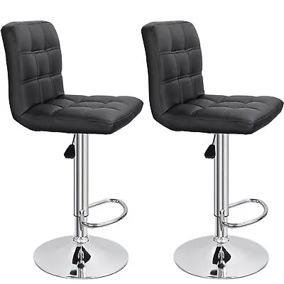 Set Of 2/4 Adjustable Bar Stools PU Leather Dinning Chair W/Back Modern Black • $77.58