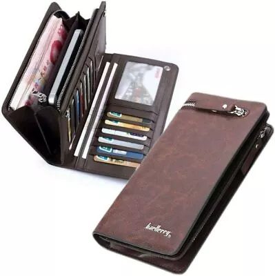 Mens Leather Wallet Large Capacity Bifold Long Card Holder Purse Business Clutch • $11.19