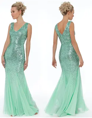 £59.99 • Buy Goddiva Sequin Chiffon Inserts Full Length Maxi Evening Dress Bridesmaid Prom