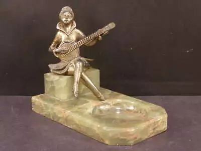 ~20's Bronze Minstrel Banjo Pierrot Clown Statue Sculpture Jester Figurine Dish~ • $116.97
