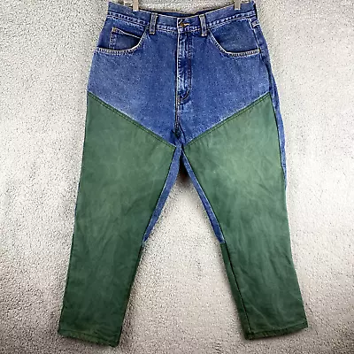 Browning Jeans Mens 34x30 Blue Green Waxed Double Knee Front Briar Brush Hunting • $25.59