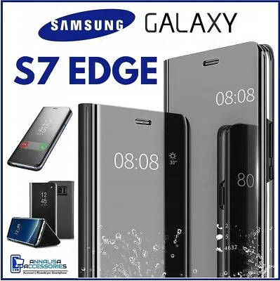 For SAMSUNG GALAXY S7 EDGE CLEAR VIEW FLIP CASE SMART BOOK MIRROR LUXURY COVER • $15.29