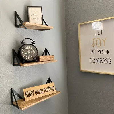 £19.99 • Buy Set Of 3 Corner Wall Shelves Industrial Style Metal Wood Shelving Shelf Storage