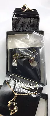 Lindenwold 14K Gold Plated Simulated Garnet Ring / Necklace / Earrings Set • $27.50