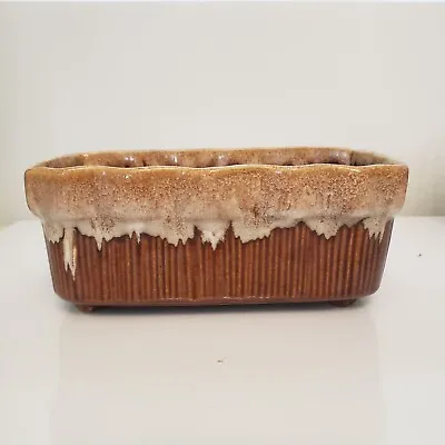 Vtg Brush - McCoy Pottery USA J4-7 Brown Drip Glaze Rectangular Planter Ruffled • $13