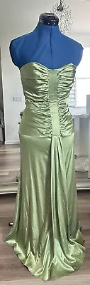Vintage Jessica McClintock Green Satin Strapless Corset Boning Maxi Gown Dress  • $95