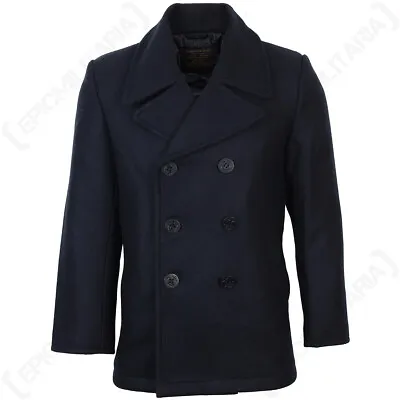 Navy Blue US Navy Pea Coat - American Wool Jacket Overcoat Double Breasted New • $146.95