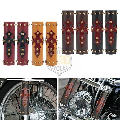 Universal Motorcycle Leather Front Fork Boots Slider Cover For Harley Touring  • $12.06