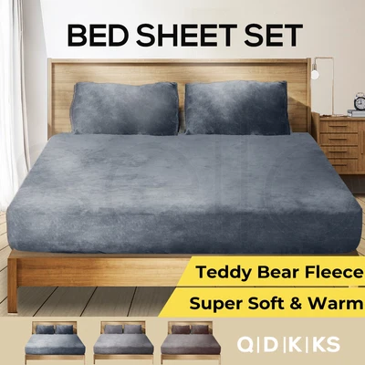 $36.99 • Buy Bed Fitted Sheet Set Winter Teddy Bear Fleece Fluffy Bedding KS/D/Q/K Pillowcase