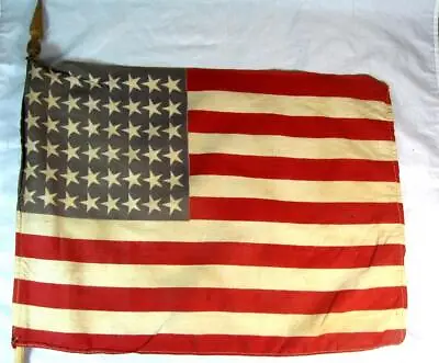 Vintage 48 Star US American Sewn Cotton Flag On Pole ~ Parade Display • $25