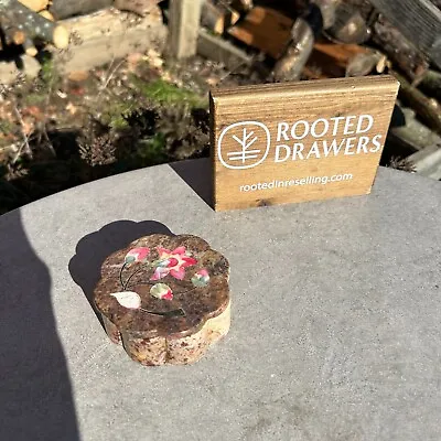 Vintage Soapstone Trinket Box With Lid Floral Design Carved Natural Stone Mosaic • $16.99