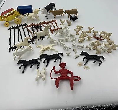 Marx Happi-Time Farm Animals Livest Cowboy Indian Plastic Toys Vintage Horses • $42.99