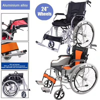 24  Aluminium Folding Wheelchair Self Propelled Lightweight Transit Hand Brake • $299.89