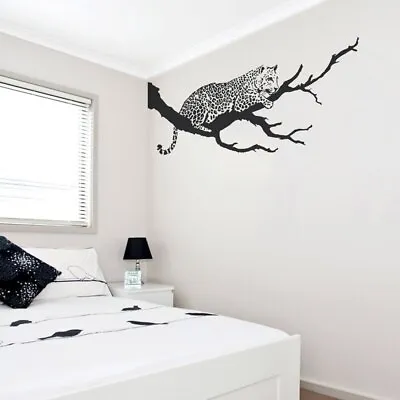 Cartoon Leopard Branch Wall Sticker Cat Tiger Zoo Jungle Animal Tree Wall Decal • $8.35