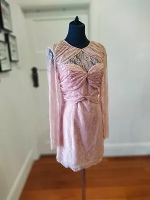 NWT Alice McCall Size 10 Blush Lace Long Sleeve Dress With Draping Details • $120