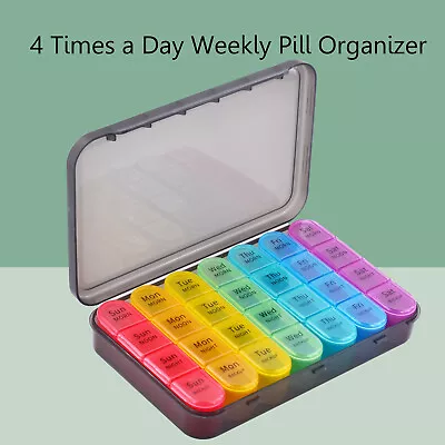 28 Gird Pill Organizer Weekly Pill Organizer Case Box 7 Day 4 Times A Day Health • $12.28