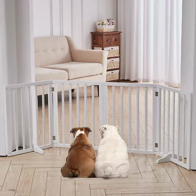 Freestanding Pet Gate 4 Panel Folding Wooden Dog Barrier W/ Support Feet UK • £39.95