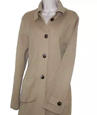 Vtg Talbots 100% Alpaca Button Long Knit Cardigan Sweater Trench Coat L • $65