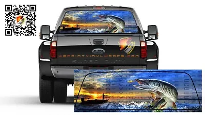 Muskie Fish Rear Window Perforated Graphic Vinyl Decal Trucks Cars Campers • $50.99