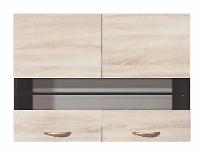 800mm Kitchen Wall Cabinet 2 Glass Doors 80cm Cupboard Wenge/Oak Effect Junona • £94.95