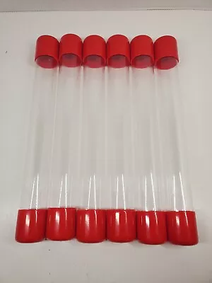 NEW LOT 6 Pack 1 3/8” Diameter 12  Long Clear Plastic Tubes With Red Vinyl Caps • $10.99