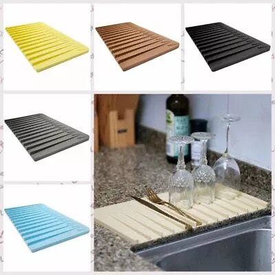 Kitchen Silicone Worktop Dish Drainer Drip Tray Large Sink Drying Rack Holder- • $12.98