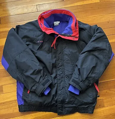 Vintage Columbia Bugaboo Jacket Coat 3in1 Black Red Purple Mens Large Fleece 90s • $60