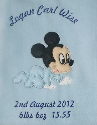 Disney Baby Mickey Mouse Luxury Personalised Applique Super Soft Fleece Blanket • £16