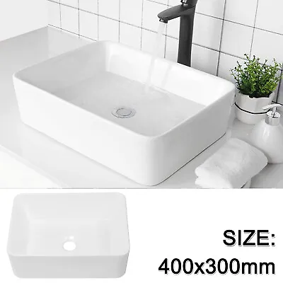 Modern Bathroom Wash Basin Sink Ceramic Countertop Rectangular White 400x300mm • £28.90