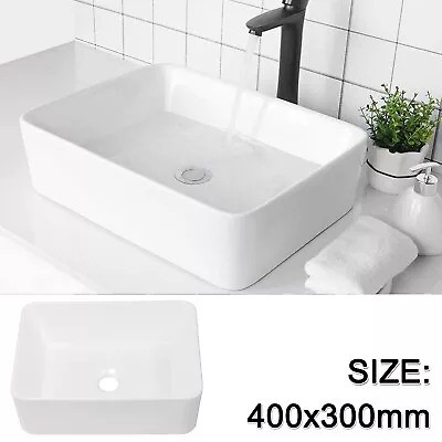 Modern Bathroom Wash Basin Sink Ceramic Countertop Rectangular White 400x300mm • £27.90