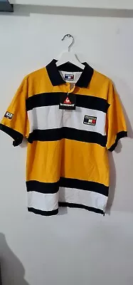 Vintage N.O.S Le Coq Sportif Polo Shirt Yellow Striped Nautical Size S  • £14.99