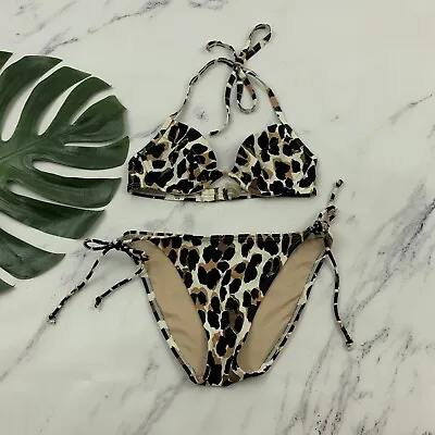 Victoria's Secret Leopard Print Bikini Size M 34 A Brown Underwire Cups String • $20.79