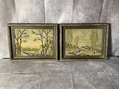 Qty 2 - Vintage Needlepoint Trees And Landscape With Baroque Style Frames • $32.99