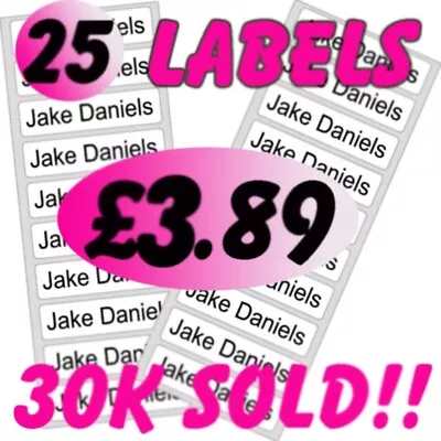 25 Iron On School Name Labels Tags Tapes Printed Waterproof Uniform Personalised • £3.89