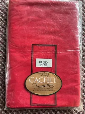 Vintage New Cachet Flannel Backed Vinyl Tablecloth 60 Inch Round Red • $9.99