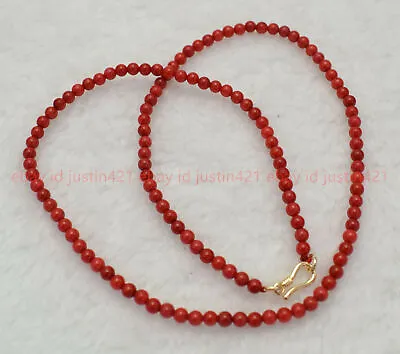 AAA+ Genuine Natural 4mm Red Coral Round Beads Necklace 16-28   • $6.99