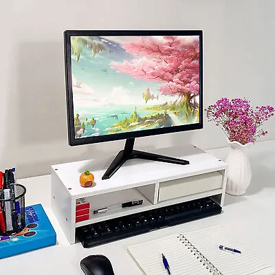 Laptop TV Display Screen Riser Shelf Computer Desktop Monitor Stand White • £13.89