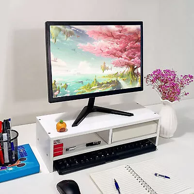 Laptop TV Display Screen Riser Shelf Computer Desktop Monitor Stand White • £13.89